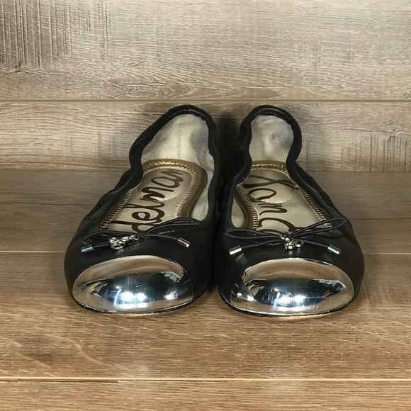Sam Edelman Black Ballet Flats Womens 7.5 M Chrome Cap Toe Slip‎ On Casual - Picture 3 of 14